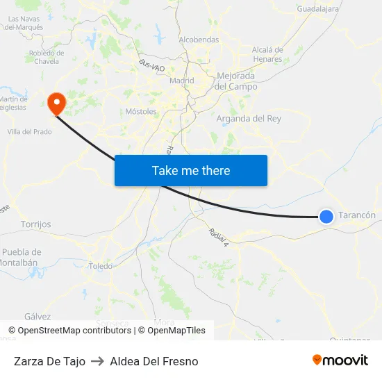 Zarza De Tajo to Aldea Del Fresno map