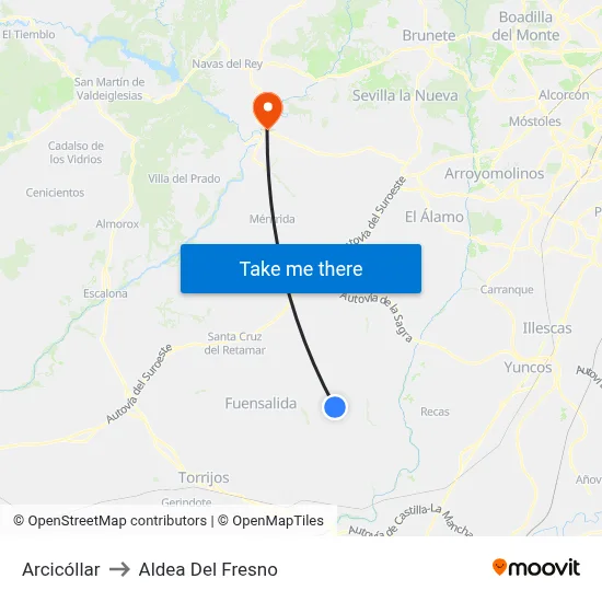 Arcicóllar to Aldea Del Fresno map