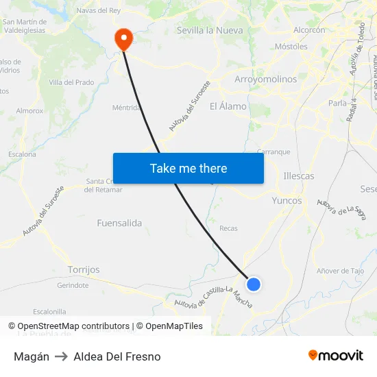 Magán to Aldea Del Fresno map