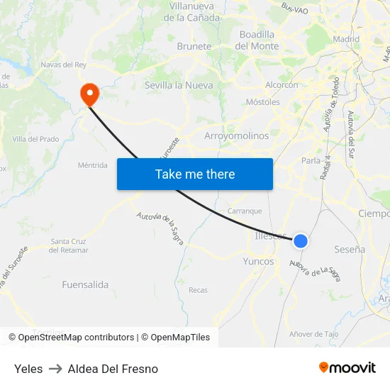 Yeles to Aldea Del Fresno map