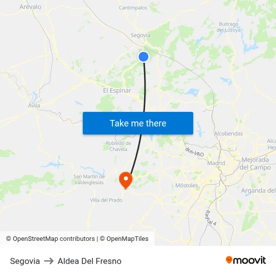 Segovia to Aldea Del Fresno map