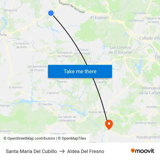 Santa María Del Cubillo to Aldea Del Fresno map