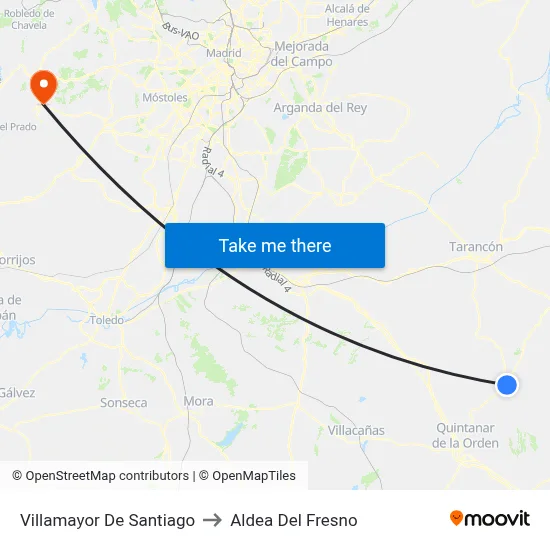 Villamayor De Santiago to Aldea Del Fresno map