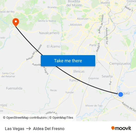Las Vegas to Aldea Del Fresno map