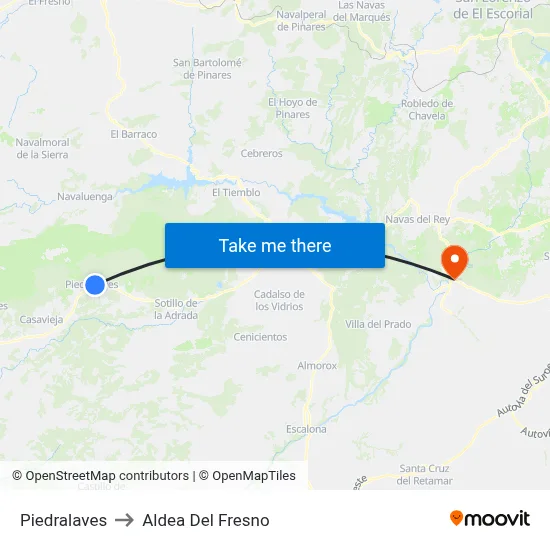 Piedralaves to Aldea Del Fresno map