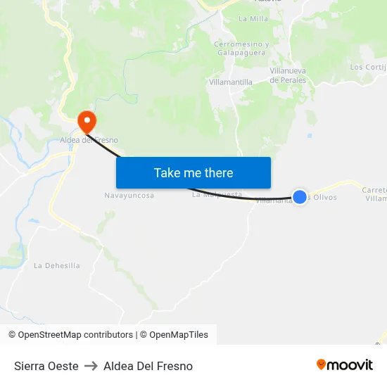 Sierra Oeste to Aldea Del Fresno map