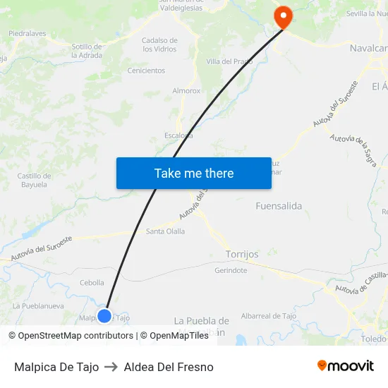 Malpica De Tajo to Aldea Del Fresno map