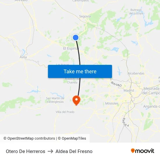 Otero De Herreros to Aldea Del Fresno map