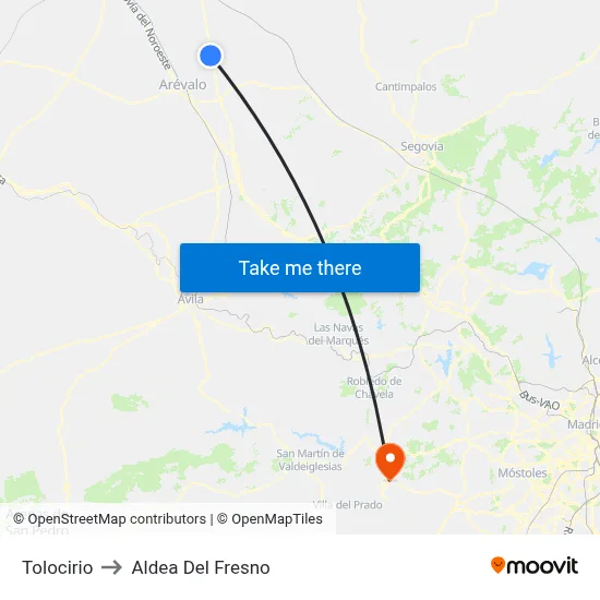 Tolocirio to Aldea Del Fresno map