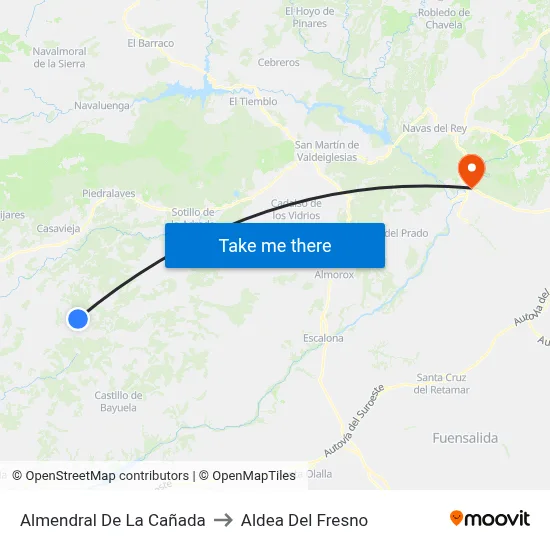 Almendral De La Cañada to Aldea Del Fresno map