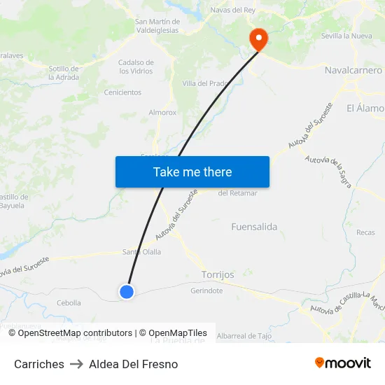 Carriches to Aldea Del Fresno map