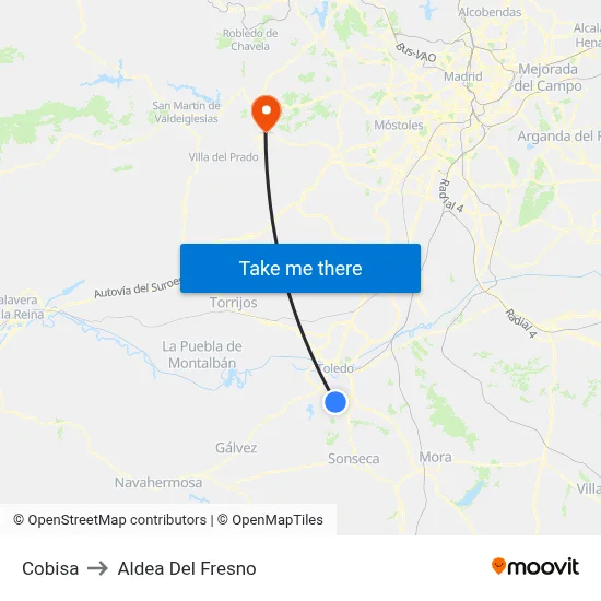 Cobisa to Aldea Del Fresno map