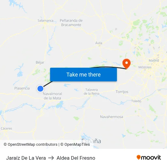 Jaraíz De La Vera to Aldea Del Fresno map