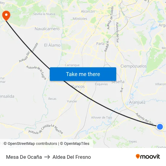 Mesa De Ocaña to Aldea Del Fresno map
