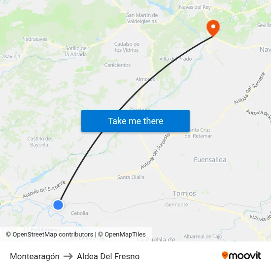 Montearagón to Aldea Del Fresno map