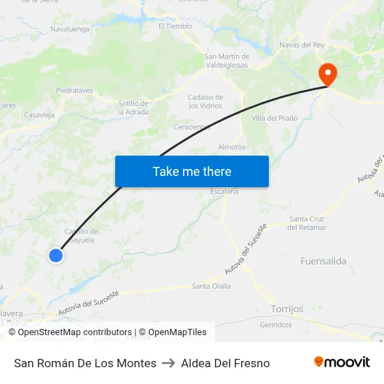 San Román De Los Montes to Aldea Del Fresno map