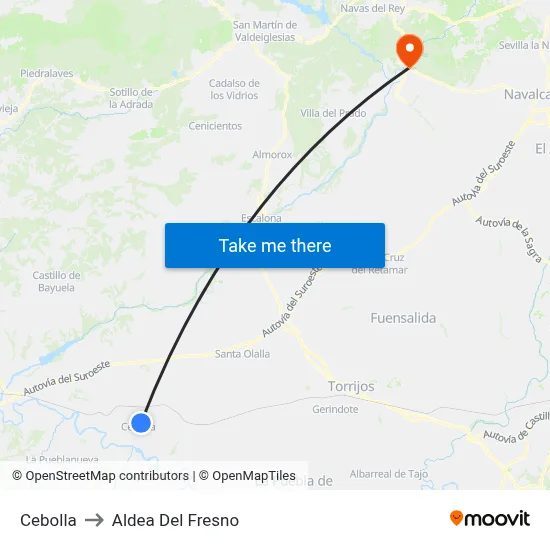 Cebolla to Aldea Del Fresno map
