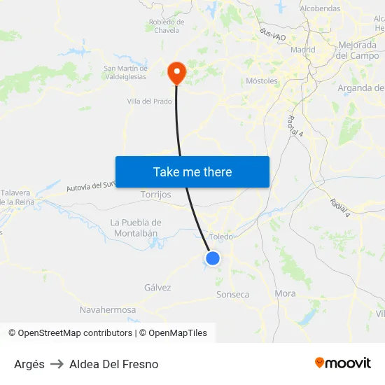 Argés to Aldea Del Fresno map