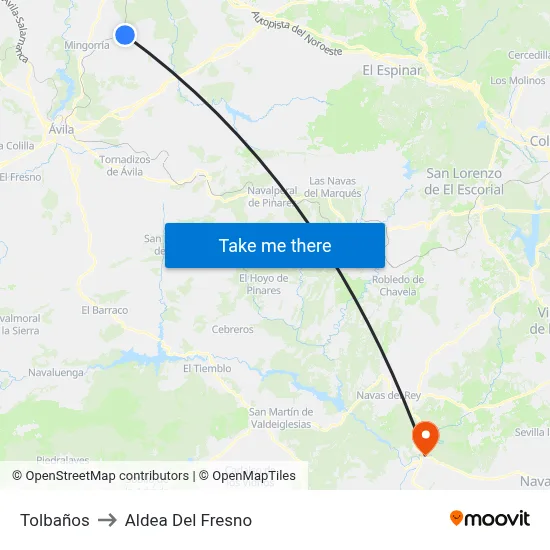 Tolbaños to Aldea Del Fresno map