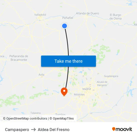 Campaspero to Aldea Del Fresno map