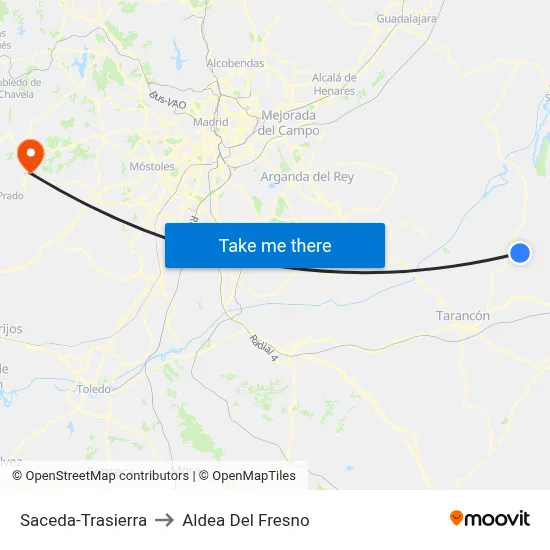 Saceda-Trasierra to Aldea Del Fresno map