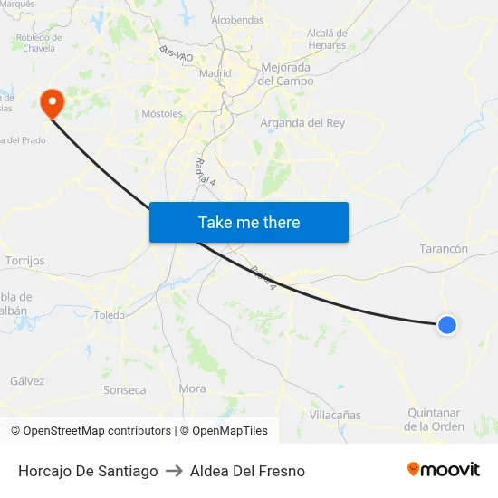 Horcajo De Santiago to Aldea Del Fresno map