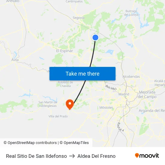 Real Sitio De San Ildefonso to Aldea Del Fresno map