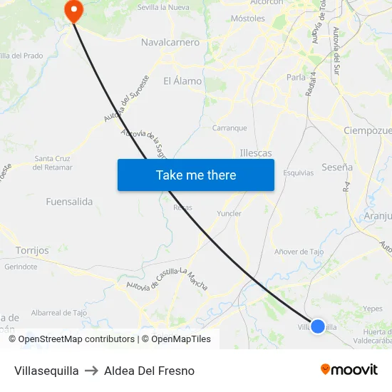 Villasequilla to Aldea Del Fresno map