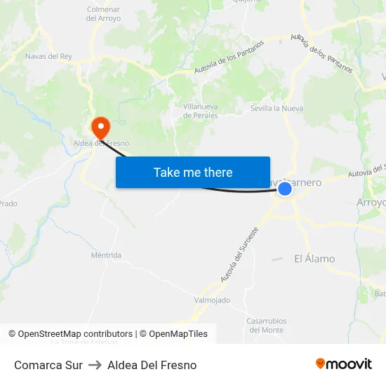 Comarca Sur to Aldea Del Fresno map