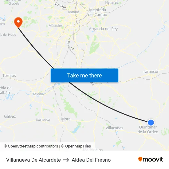 Villanueva De Alcardete to Aldea Del Fresno map
