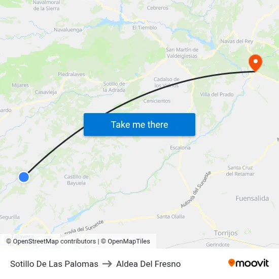 Sotillo De Las Palomas to Aldea Del Fresno map