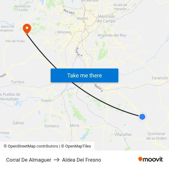 Corral De Almaguer to Aldea Del Fresno map