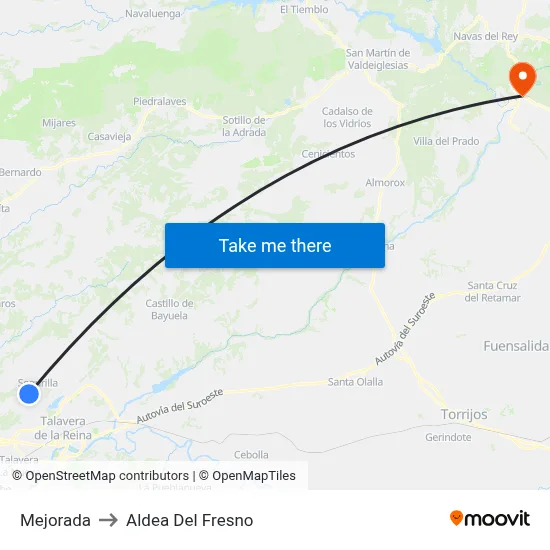 Mejorada to Aldea Del Fresno map