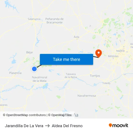 Jarandilla De La Vera to Aldea Del Fresno map