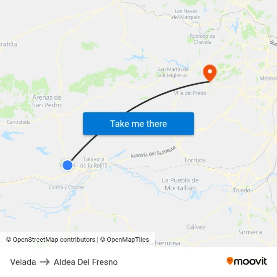 Velada to Aldea Del Fresno map