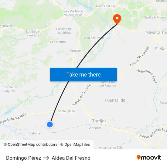 Domingo Pérez to Aldea Del Fresno map