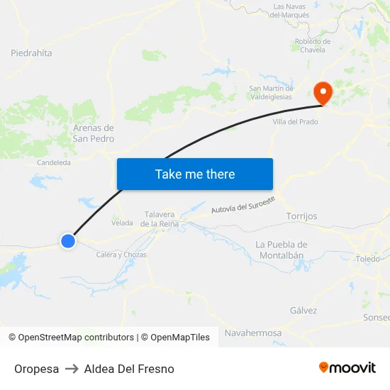 Oropesa to Aldea Del Fresno map