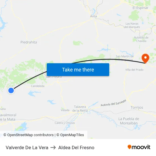 Valverde De La Vera to Aldea Del Fresno map