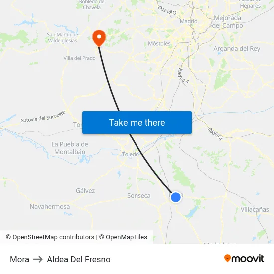 Mora to Aldea Del Fresno map
