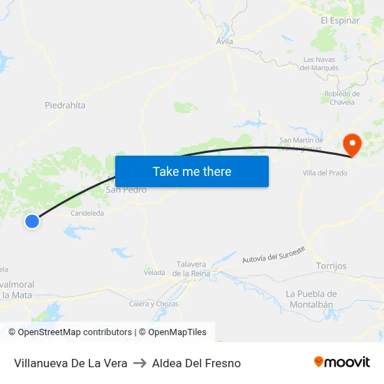 Villanueva De La Vera to Aldea Del Fresno map
