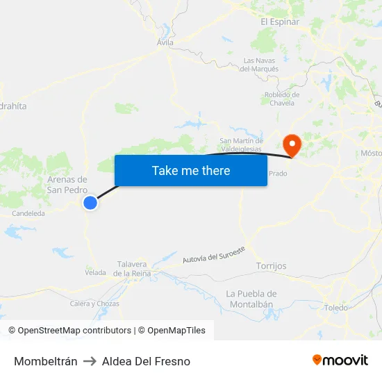 Mombeltrán to Aldea Del Fresno map