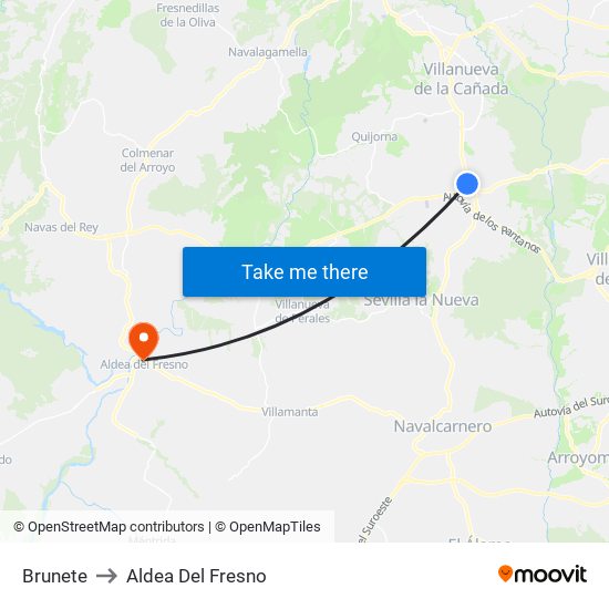 Brunete to Aldea Del Fresno map