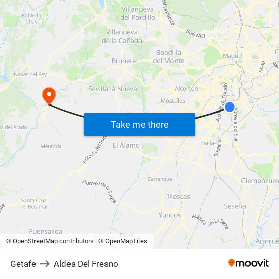 Getafe to Aldea Del Fresno map