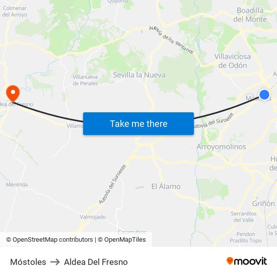 Móstoles to Aldea Del Fresno map