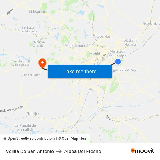 Velilla De San Antonio to Aldea Del Fresno map