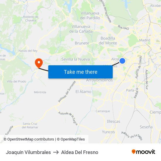 Joaquín Vilumbrales to Aldea Del Fresno map