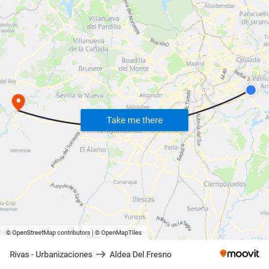 Rivas - Urbanizaciones to Aldea Del Fresno map