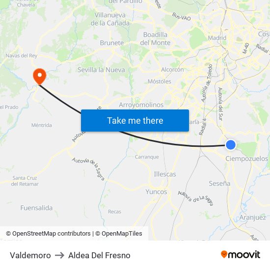 Valdemoro to Aldea Del Fresno map