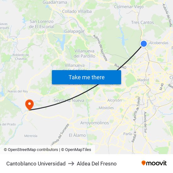 Cantoblanco Universidad to Aldea Del Fresno map