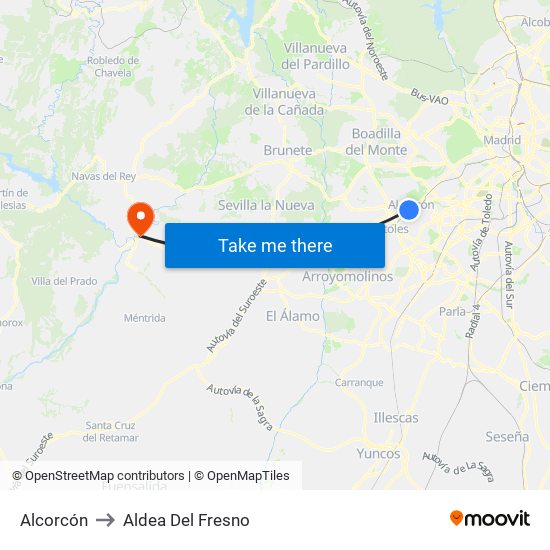 Alcorcón to Aldea Del Fresno map